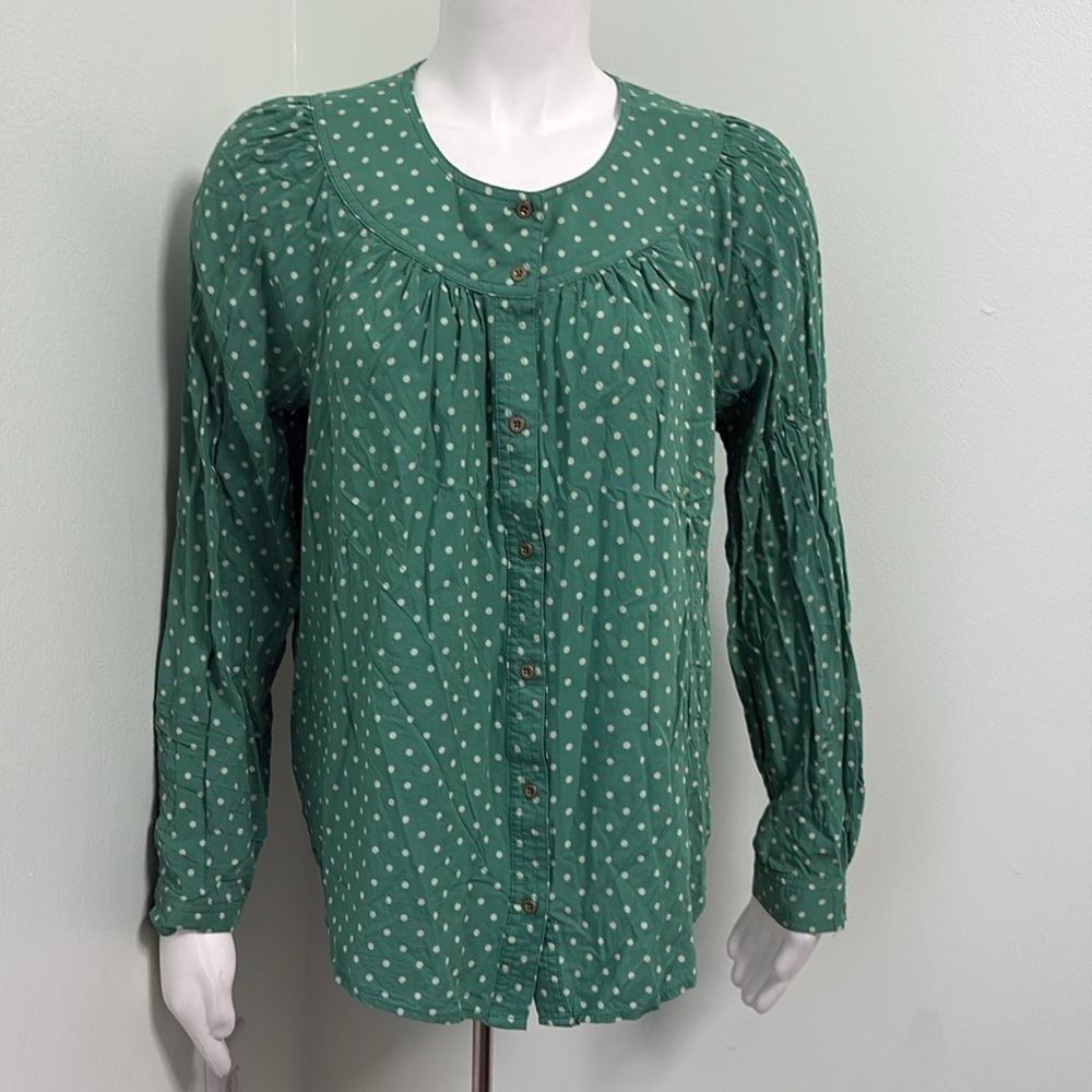 ANTHROPOLOGIE Maeve Green Asbury Polkadot Blouse Large - Picture 4 of 8